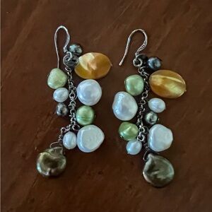 Beautiful drop earrings. Multi Stones. Sterling Silver.